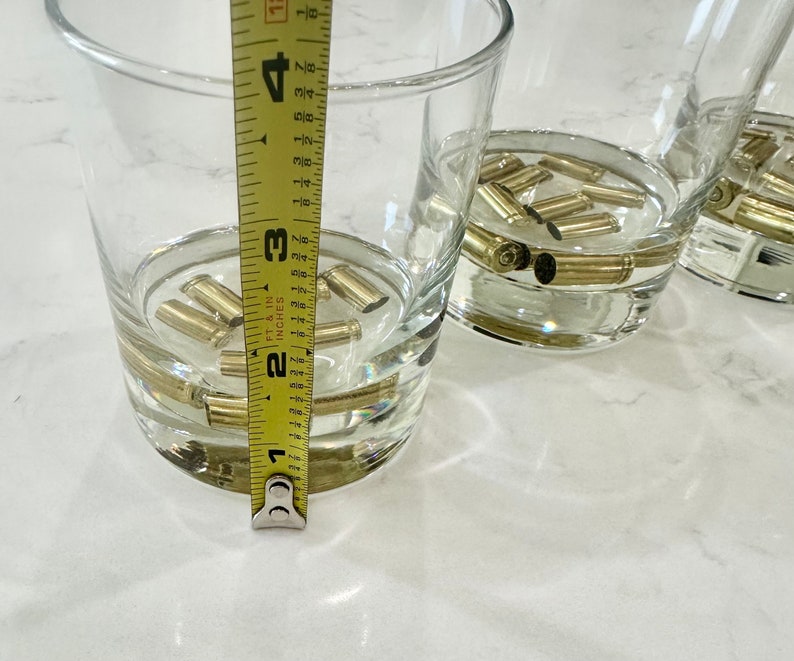 4 whiskey glasses w real brass shell bullet casings cast in resin. Great gift for hunters, whiskey lovers. Unique gift for dad, husband image 3