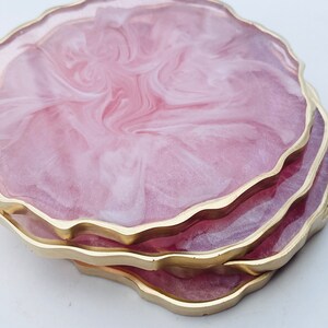 Resin coaster set pink and White marble look Geode Agate Epoxy Coasters, great housewarming gifts. Easter spring modern home decor. image 4