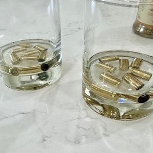 4 whiskey glasses w real brass shell bullet casings cast in resin. Great gift for hunters, whiskey lovers. Unique gift for dad, husband image 2