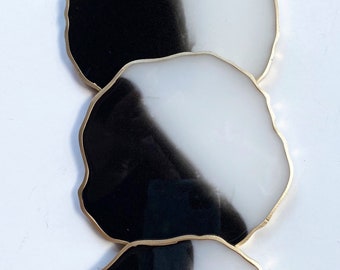 Resin Black and white geode coaster set of 4