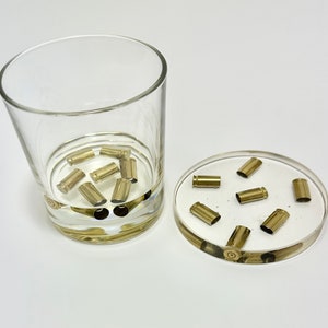 Bullet shell brass casing ammo Resin Coaster Whiskey Glass Set, Great gift for whiskey lovers, fathers day  gift, Guys who hunt, husbands.