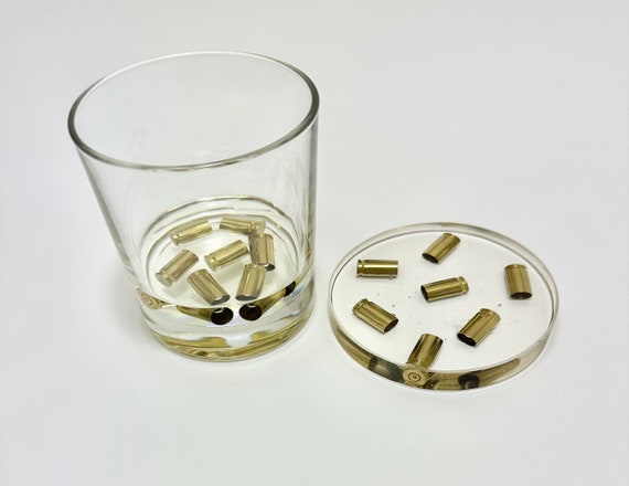 Bullet Shell Messinggehäuse Patrone Resin Coaster Whiskygläser Set, Großes Geschenk für Whisky-Liebhaber, Vatertagsgeschenk, Jungs, die jagen, Ehemänner