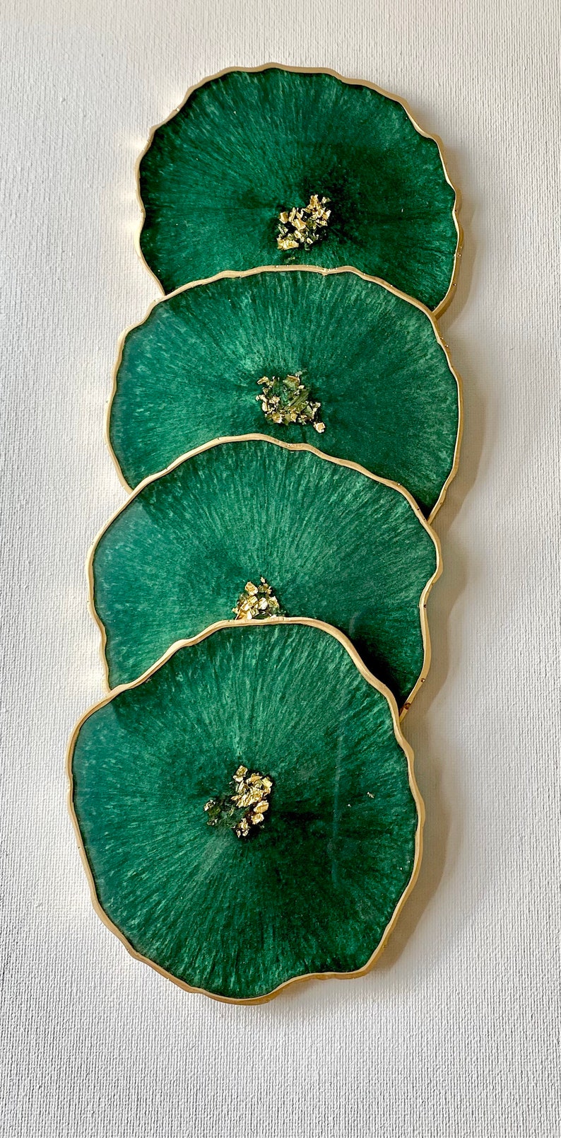 Resin coaster set geode agate Emerald green coasters w gold accents great housewarming, teacher, realtor gift image 2