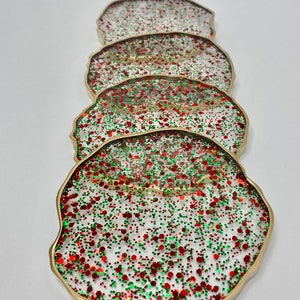 Christmas coasters, red and green bling resin coaster set with GOLD edges. Great hostess gift image 6