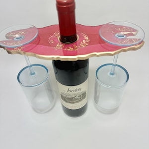 ジオード樹脂のワインまたはシャンパンバトラー、キャディ。マゼンタの明るいピンク。ボトルホルダー、新築祝いのギフト、ワイン愛好家、不動産業者へのギフトのアイデア