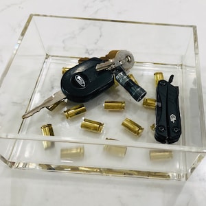 Brass bullet shell casing acrylic trinket dish/catch all tray. Christmas gift for men, dad, husband, brother, son. Gun collector gift