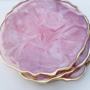 Resin coaster set pink and White marble look Geode Agate Epoxy Coasters, great housewarming gifts. Easter spring modern home decor. image 8