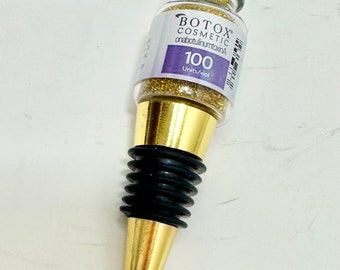 GOLD glitter sparkle Resin Botox vial wine bottle stoppers. Great injector, med spa gift. Unique and fun Bottle topper. Functional art