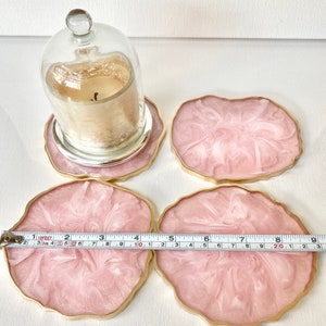 Resin coaster set pink and White marble look Geode Agate Epoxy Coasters, great housewarming gifts. Easter spring modern home decor. image 5