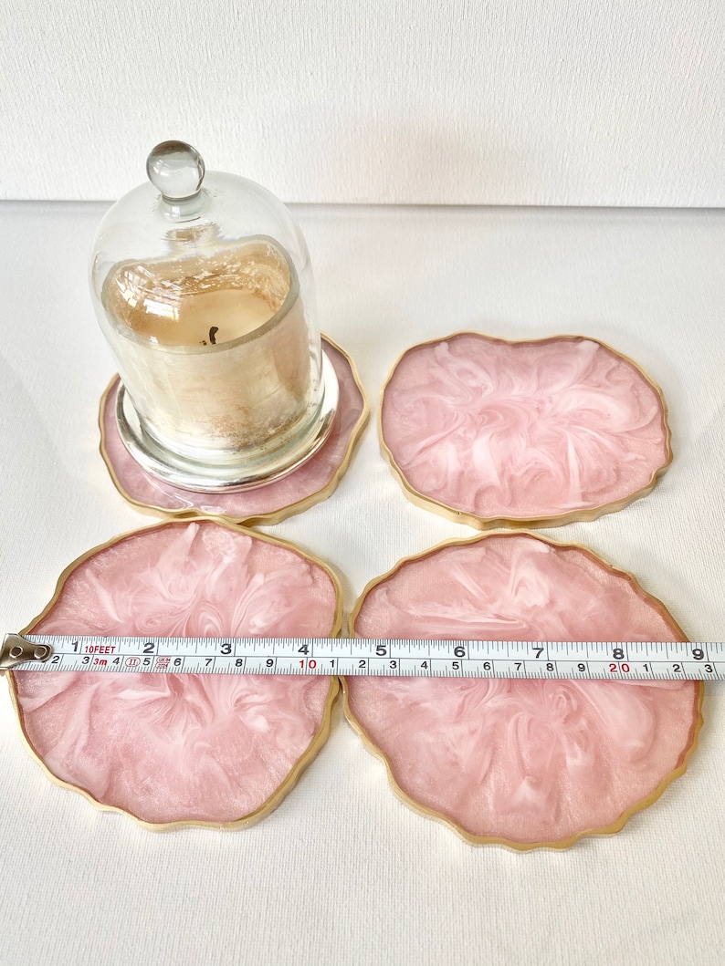 Resin coaster set pink and White marble look Geode Agate Epoxy Coasters, great housewarming gifts. Easter spring modern home decor. image 5