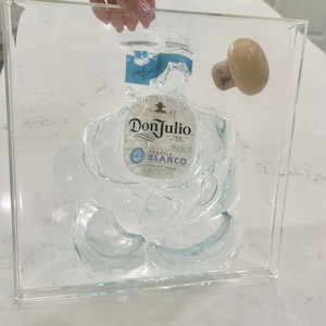 SALE Modern Tequila broken bottle glass resin wall art, unique bar room kitchen dorm room decor. 12x12 3d art w minimal acrylic frame