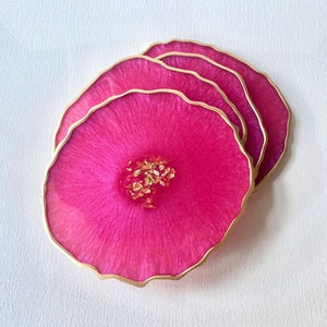 Pink Resin geode agate Coasters Set, Magenta pink with gold accents. Great Mothers Day gift image 4