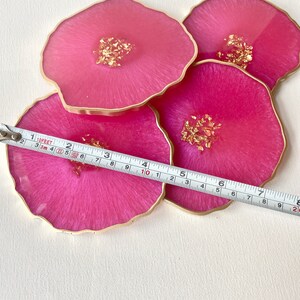 Pink Resin geode agate Coasters Set, Magenta pink with gold accents. Great Mothers Day gift image 5