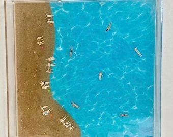 X Large decorative acrylic resin serving tray w mini swimmers, unique Christmas gift, beach lake house gift, swim coach gift