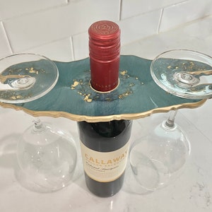 ジオード樹脂のワインまたはシャンパンバトラー、キャディ。スチールブルーとゴールド。ボトルホルダー、新築祝いのギフト、ワイン愛好家、不動産業者へのギフトアイデア