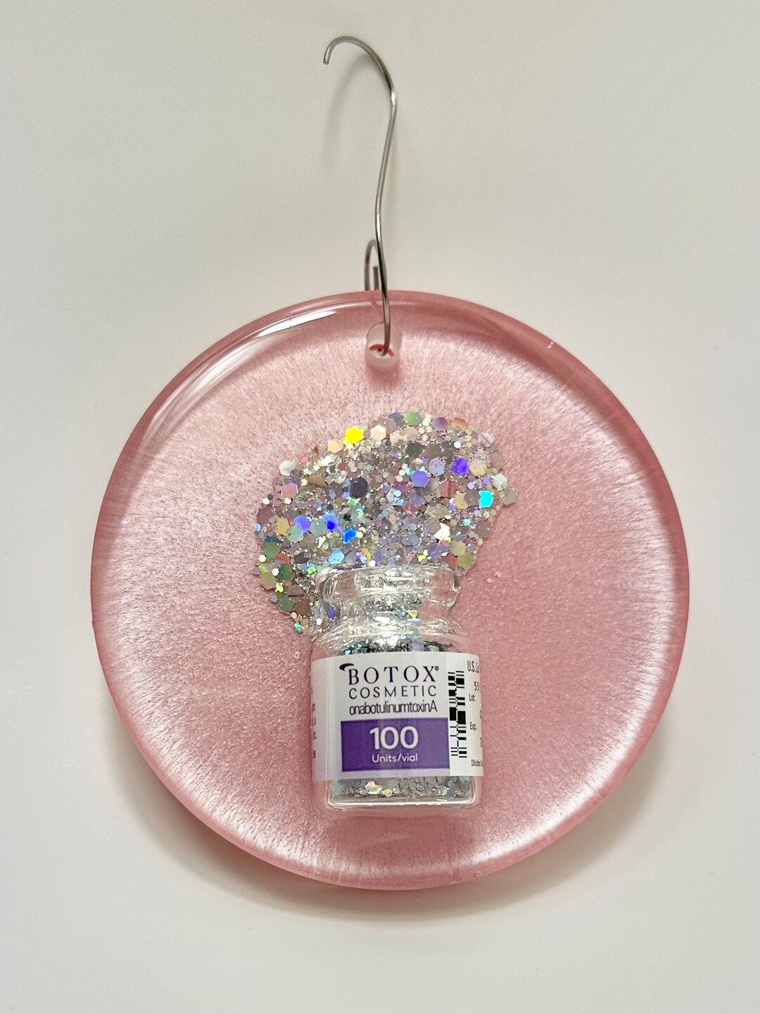 3d Glitter Spilling Botox Vial Pearl Pink Christmas Ornament. Injector ...