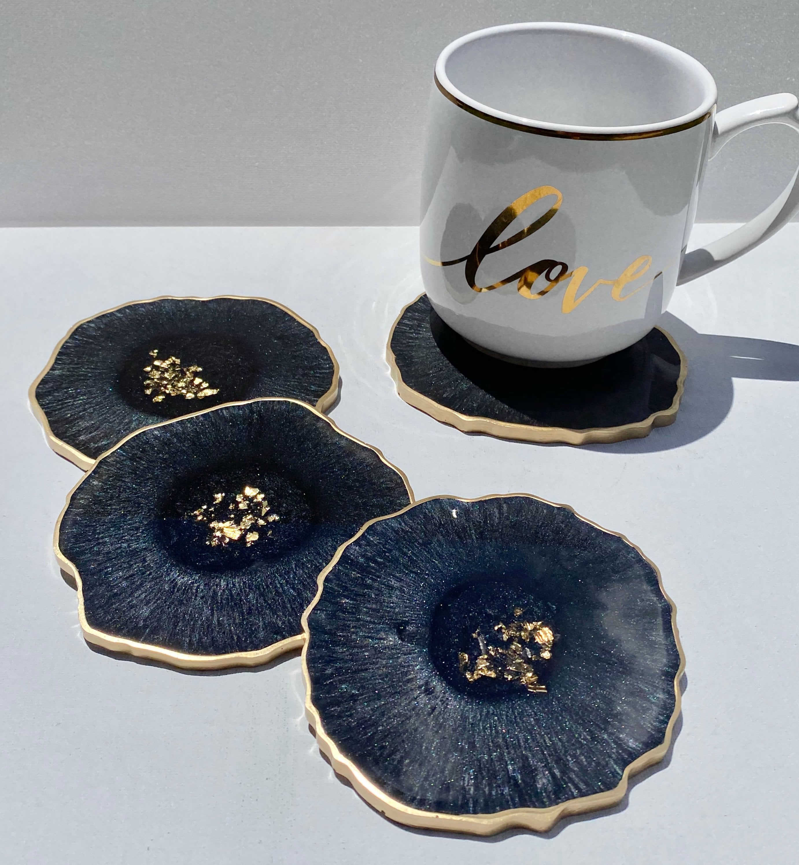 or 6 Gold flakes Great for housewarming gift custom made 4 gold glitter. Black Geode Resin