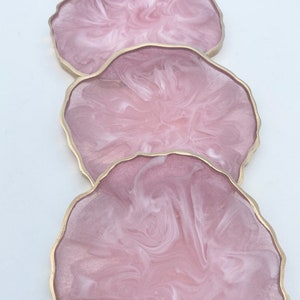 Resin coaster set pink and White marble look Geode Agate Epoxy Coasters, great housewarming gifts. Easter spring modern home decor. image 7