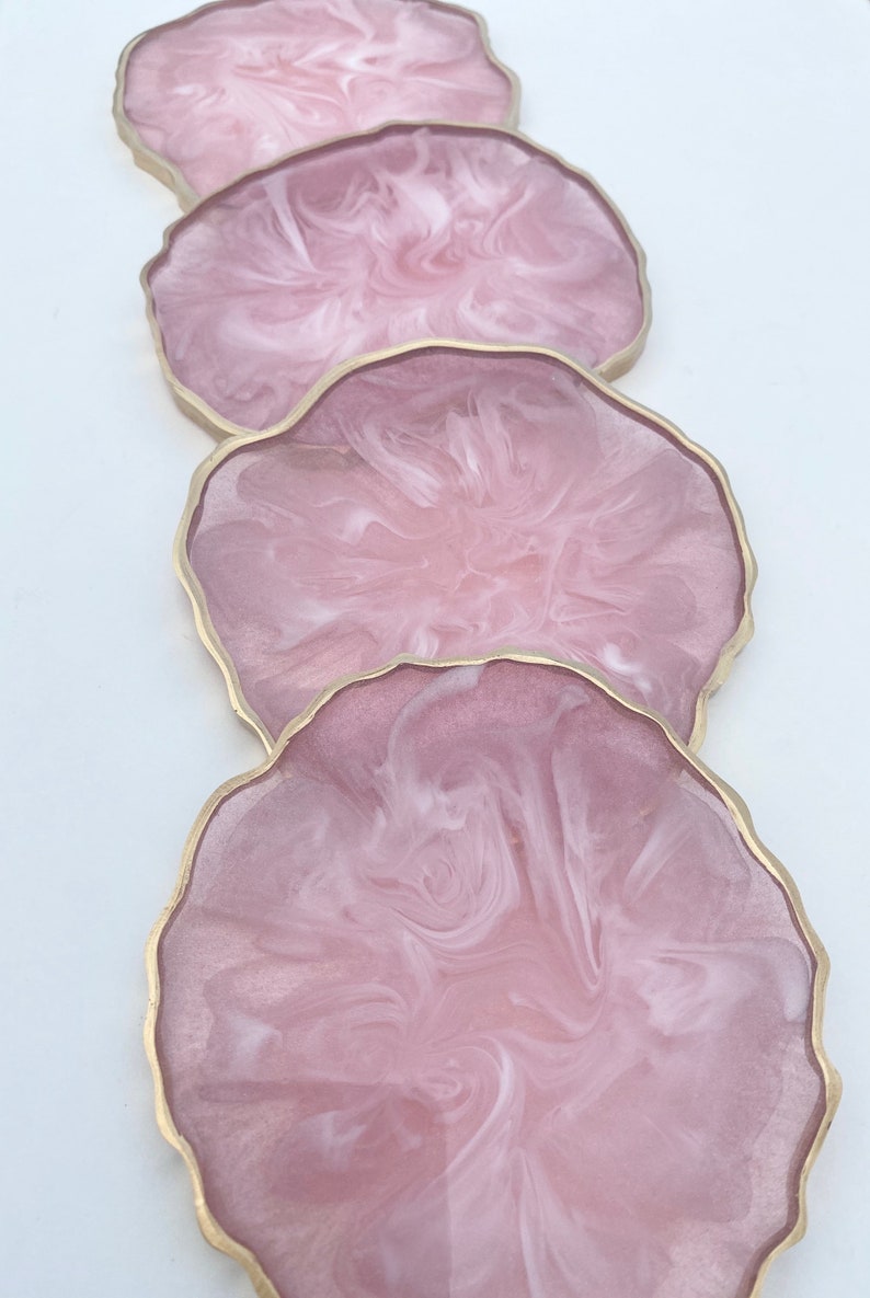 Resin coaster set pink and White marble look Geode Agate Epoxy Coasters, great housewarming gifts. Easter spring modern home decor. image 7