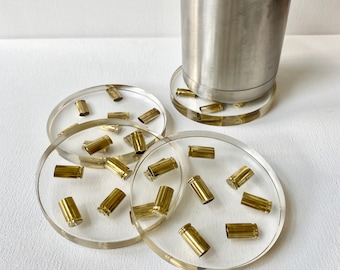 Bullet shell brass casing ammo Resin Coasters- Art Deco Handmade Coasters 9mm ! Large size ! Great for Father’s Day, realtor gift ideas