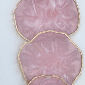 Resin coaster set pink and White marble look Geode Agate Epoxy Coasters, great housewarming gifts. Easter spring modern home decor. image 9