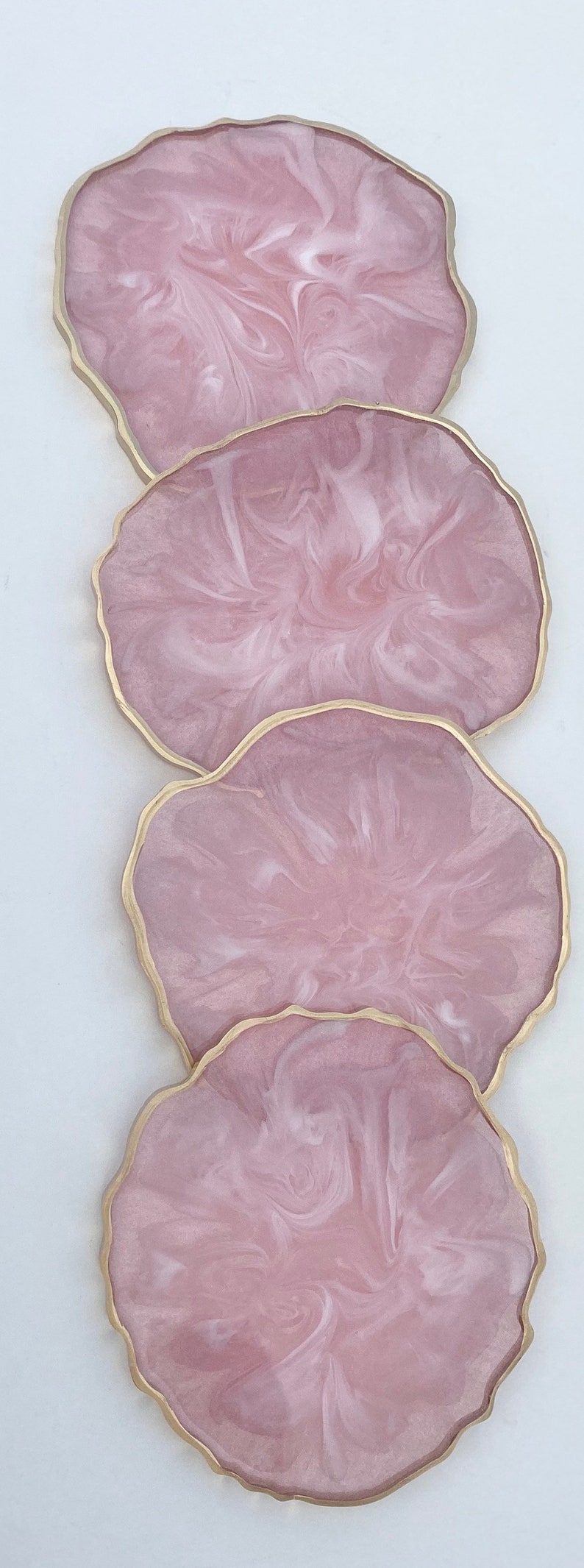 Resin coaster set pink and White marble look Geode Agate Epoxy Coasters, great housewarming gifts. Easter spring modern home decor. image 9