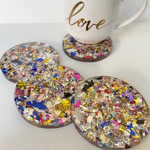 metallic confetti resin coaster set!  So colorful and fun ! Handmade, large size  - Set of 2, 4 or 6