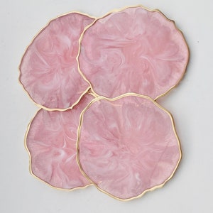 Resin coaster set pink and White marble look Geode Agate Epoxy Coasters, great housewarming gifts. Easter spring modern home decor. image 2