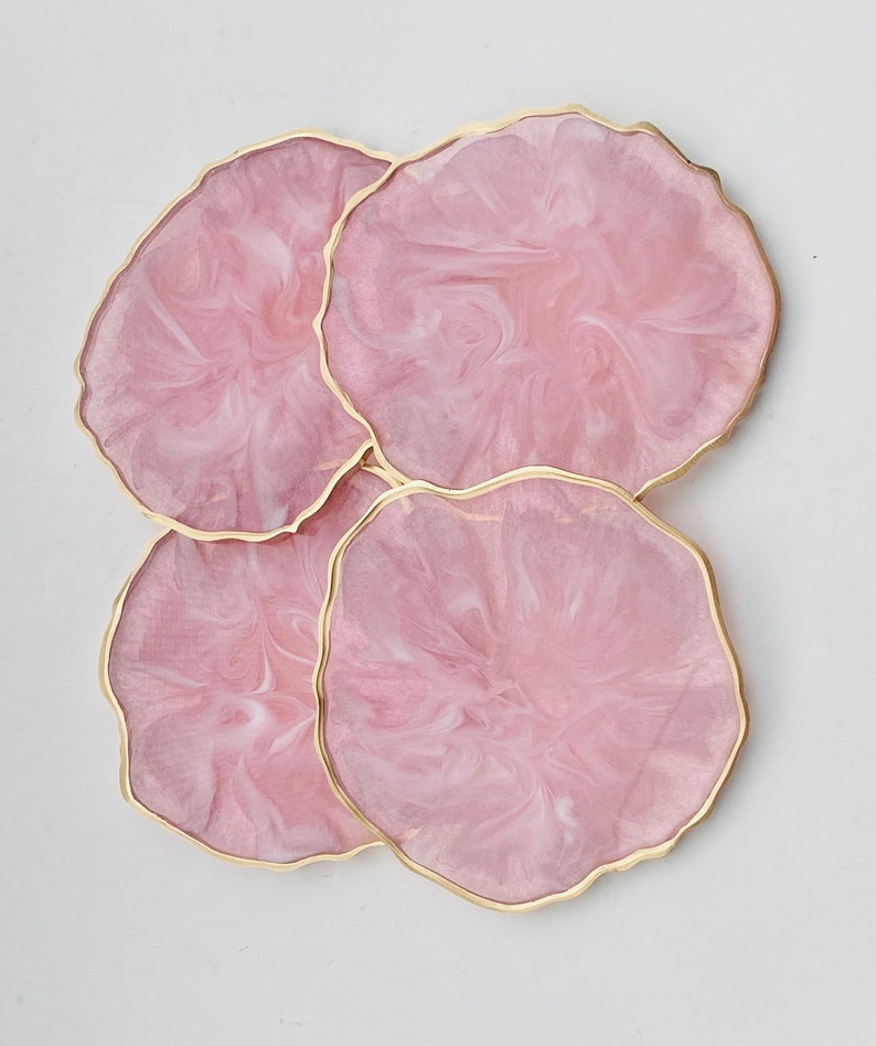 Resin coaster set pink and White marble look Geode Agate Epoxy Coasters, great housewarming gifts. Easter spring modern home decor. image 2