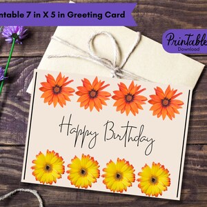Happy birthday card, digital download, printable birthday card featuring flowers, printable card, celebration card