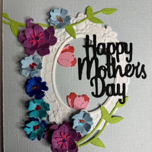 3D Greeting card, Happy Mother’s Day, Spring summer Card, Kraft paper card, with envelope and holographic seal, flowers and frame