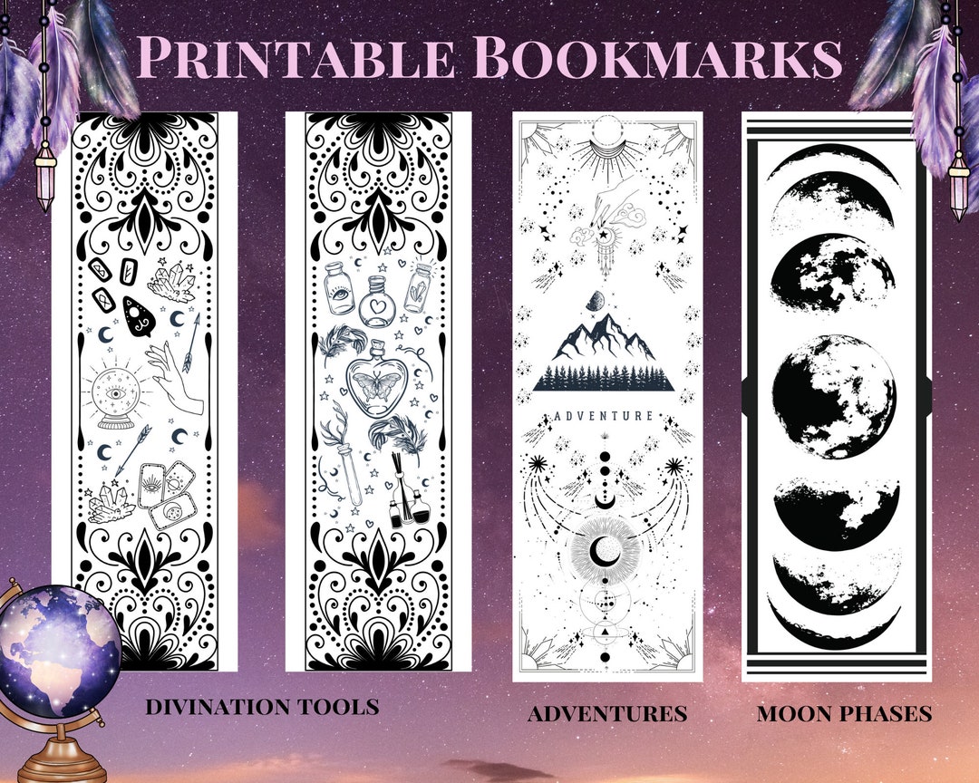 4 Divining Tools, Adventure and Mountains, Moon Phases, Black and White ...