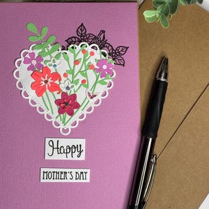 Greeting card, Happy Mother’s Day, Spring summer Card, Kraft paper card, with envelope and holographic seal, flowers in a heart