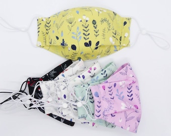 Floral Cotton Face Mask, Face Covering, Reusable Mask, Washable mask, Handmade, Breathable Mask, Fitted Mask, Made In USA