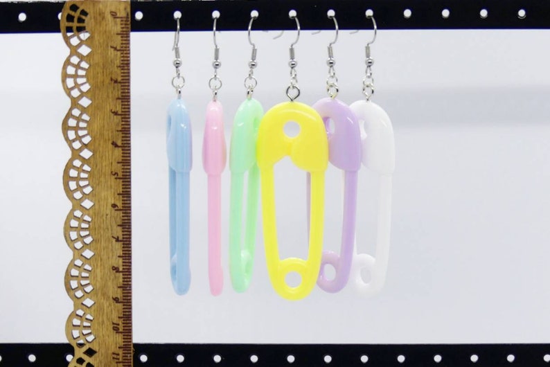Large Pastel Safety Pin Earrings Handmade Earrings Dangle Earrings Weird Earrings Cute Earrings