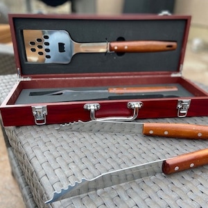 Personalized Rosewood BBQ Tool Set| Custom Engraved Grill Set| 3 Piece ...