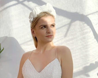 Statement XL Ivory Ruched Headband. Stylish & Silky Hair Accessory Handmade for the Bride to Be, Wedding Guest or Modern Woman