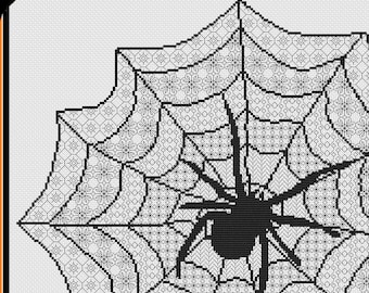Spiderweb Blackwork Cross Stitch Pattern PDF, Gothic Halloween Decor, Minimalist Spider Web Design, Modern Dark Art, Embroidery Chart