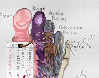 Five Stages of Decay Foot Cross Stitch Pattern PDF, Gothic Anatomy Chart, Macabre Medical Art, Full Coverage Design, Forensic Science Stitch