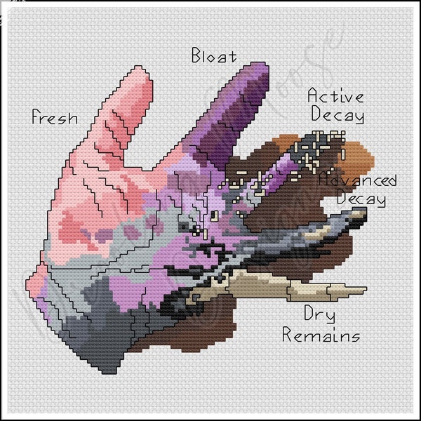 DECAYED HAND CROSS Stitch | 8 inch | Pdf digital pattern, morbid, death, bones, rotten, maggots, flesh