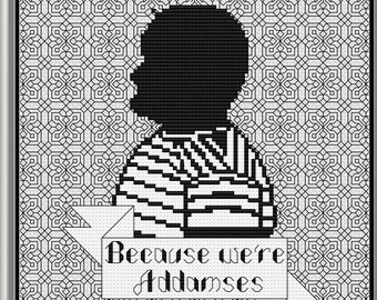 PUGSLEY ADDAMS SILHOUETTE | Cross-Stitch Blackwork Combo | Digital Pdf Pattern, Embroidery, Goth, Black, Banner,