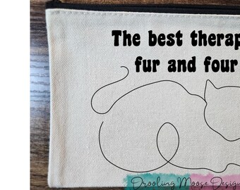 CAT THERAPIST | makeup cosmetic bag humor gift sassy beauty quote canvas zipper pouch toiletry organizer travel cosmetic bag accessory fun
