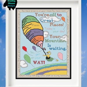 Dr Seuss Oh the Places You'll Go - Cross Stitch - PDF Digital Pattern - Inspiration Book Quote