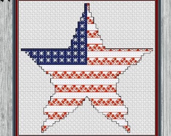 SPANGLED AMERICAN STAR - Blackwork & Cross Stitch Blend - Pdf Digital Pattern - 4th of July, Independence Day, Celebrate, United States, Red