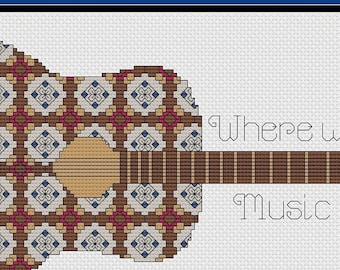 Where Words Fail Music Speaks Cross Stitch Pattern PDF, Music Lover Gift, Blackwork Quote Design, Music Teacher Decor, Minimalist Wall Art