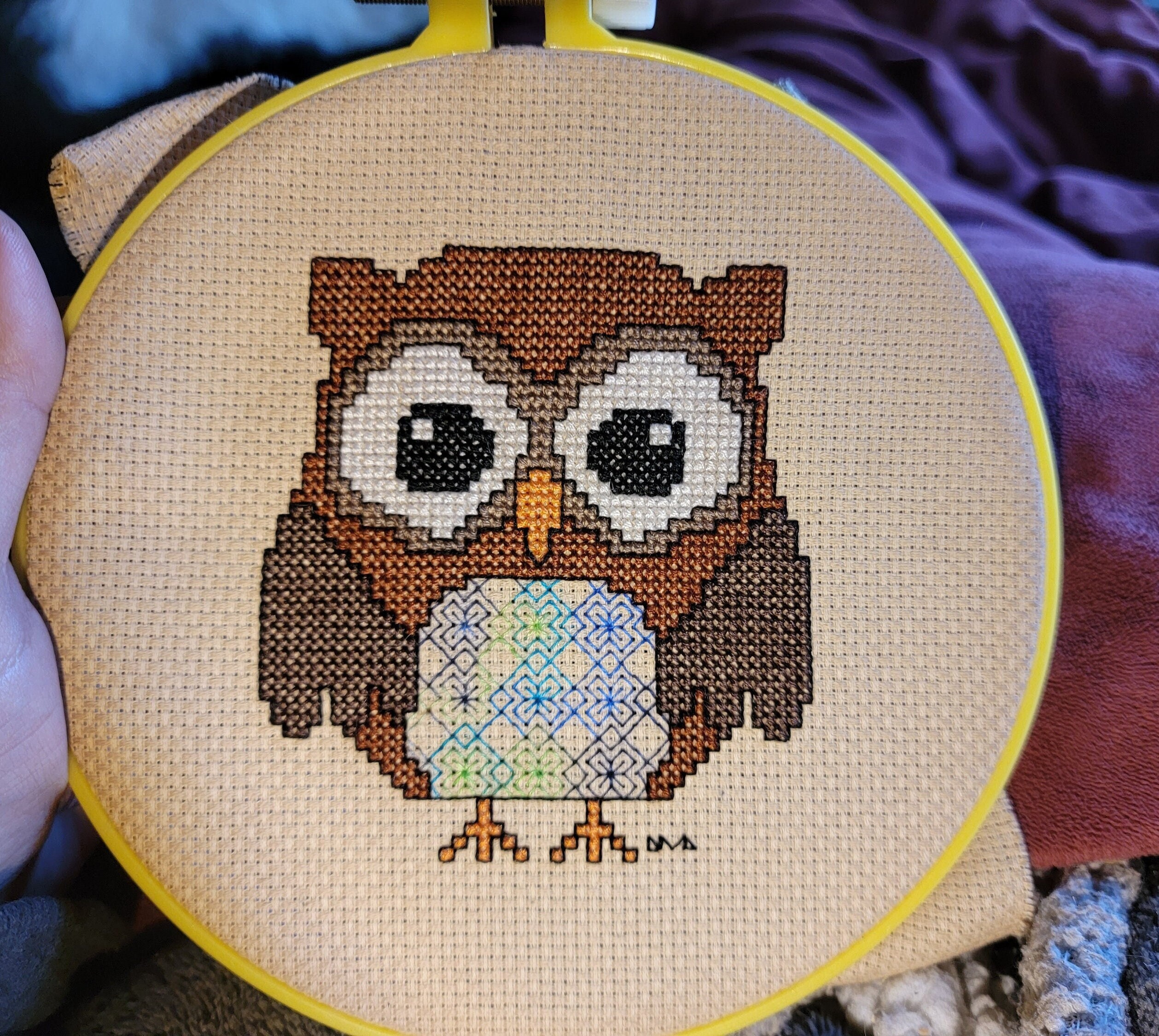 BABY OWL - Blackwork & Cross Stitch Blend - Pdf Digital Pattern - Woodland Animals, Hoot, Night