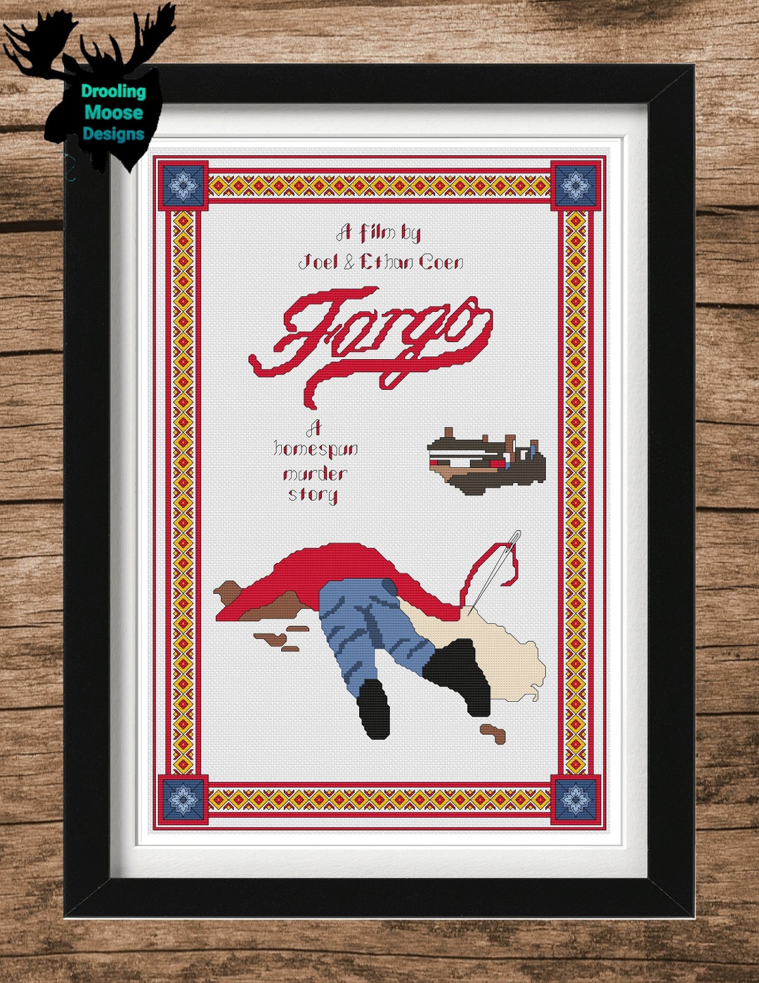 FARGO MOVIE COVER Blackwork & Cross Stitch Blend Pdf Digital Pattern Etsy