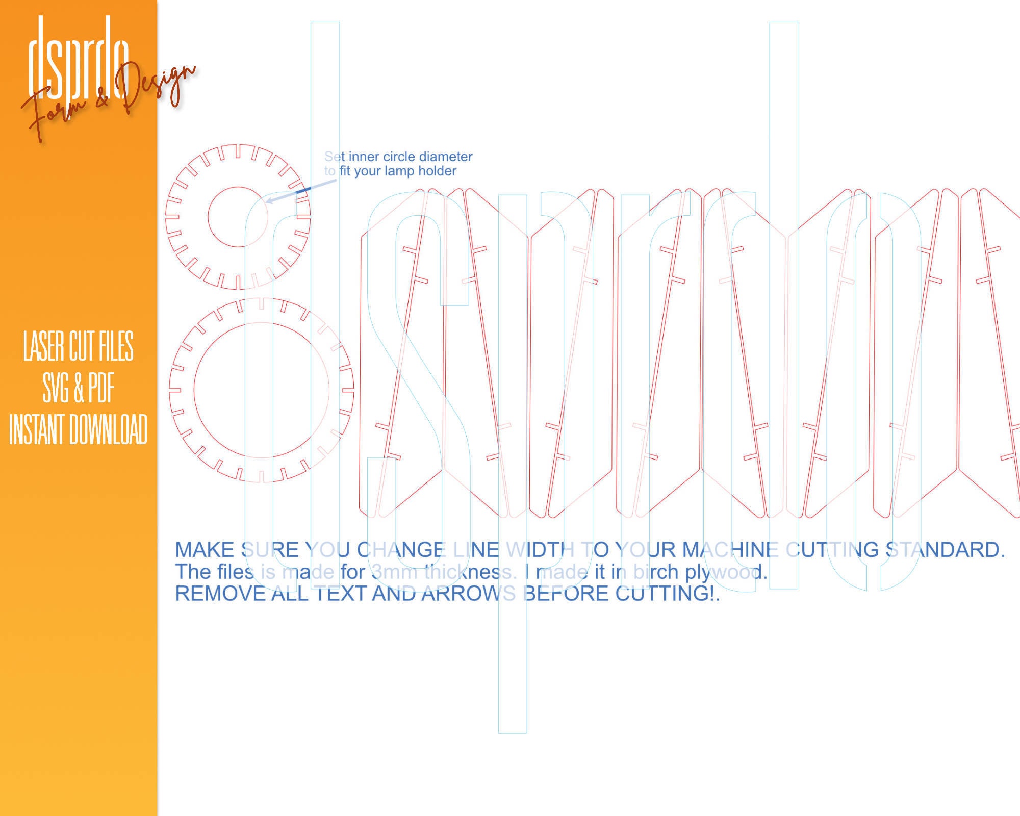 Cut file of Swedish design lamp - Instant Download for laser cutting.
