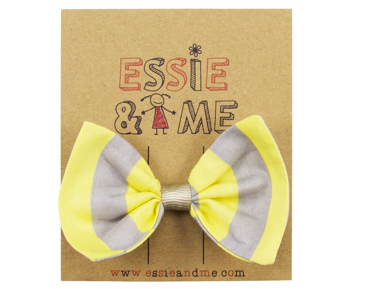 Large Hair Bows Yellow and Grey Hair Bow Baby Girl Kids Bow Striped Hair Bows Toddler Bow Hair Bows Pastel Stripes Bella Hair Bow