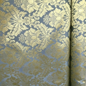 BLUE GOLD Damask Jacquard Brocade Flower Floral Fabric (110 in.) Sold By The Yard